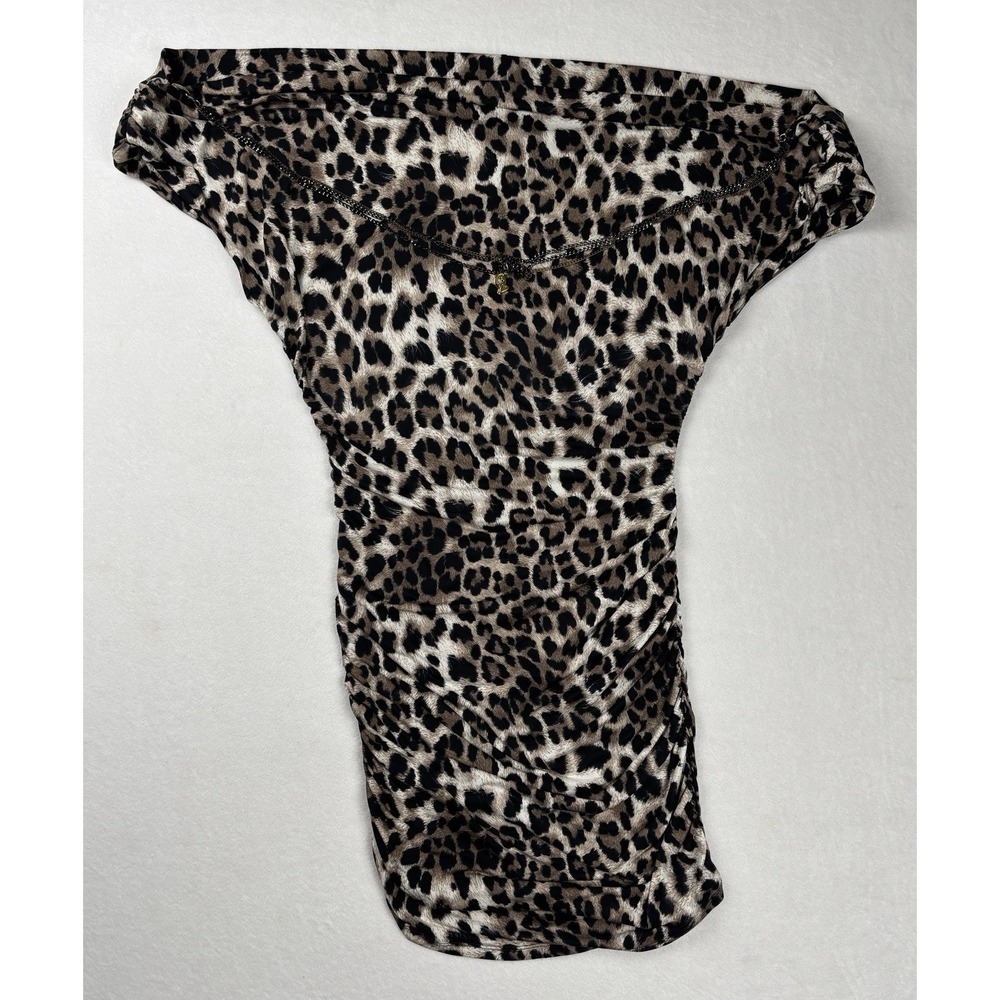 Baby Phat Y2K Leopard Print Ruched Bodycon Mini Dress Women's Small USA